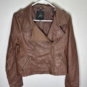 Jack Faux Leather Jacket Women's Size Medium Full Zip Biker Brown